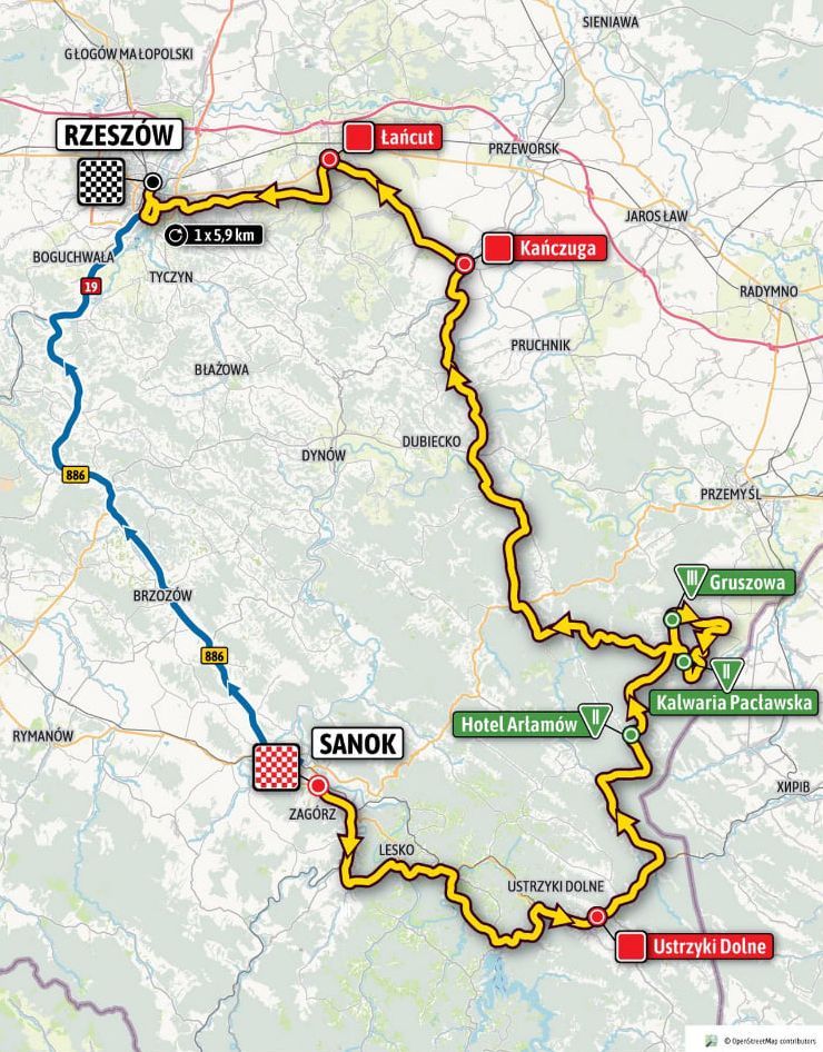 Tour de Pologne. Mapa z trasą przejazdu
